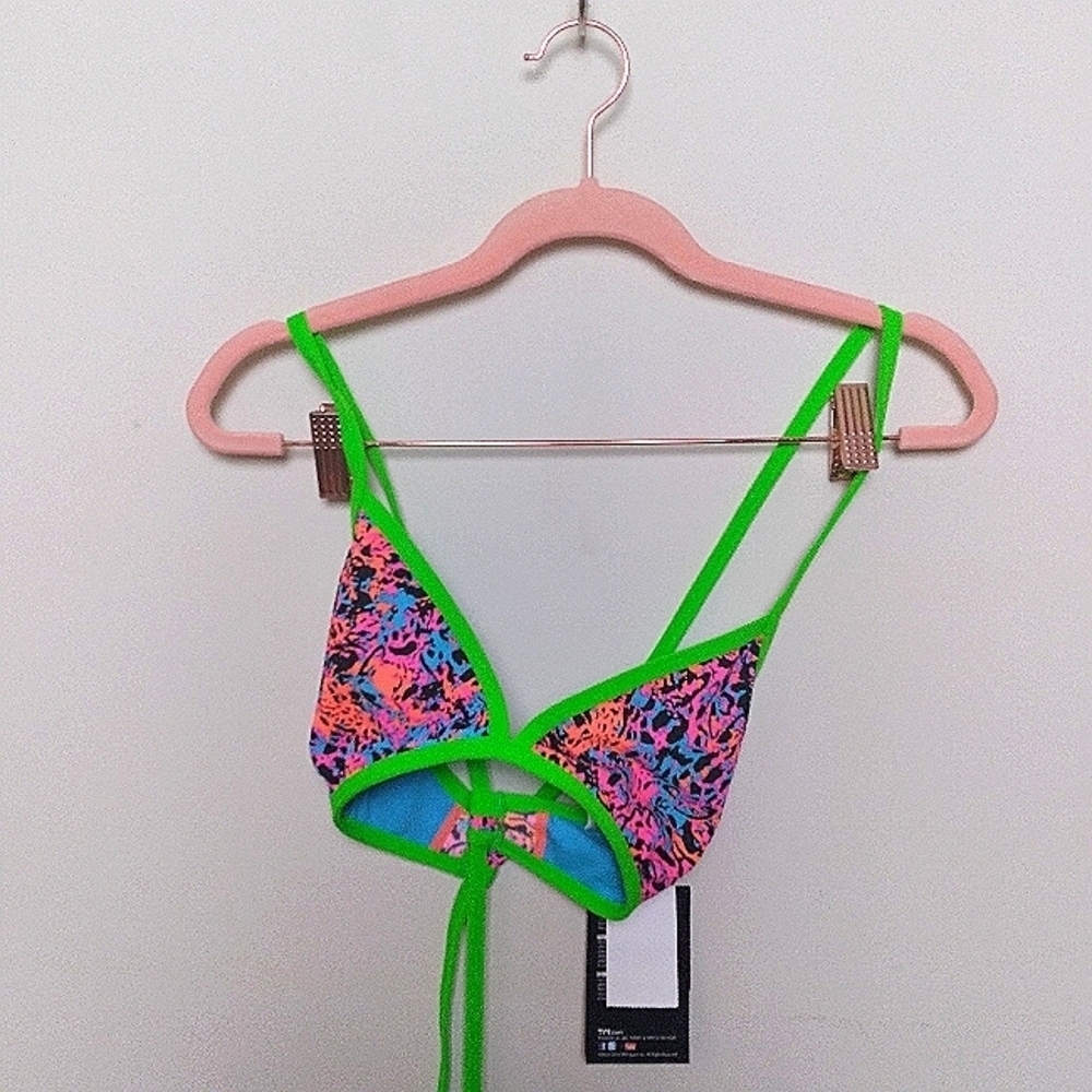 TYR Neon Green and Pink Bali Tieback Bikini Top Size Large New with Tags